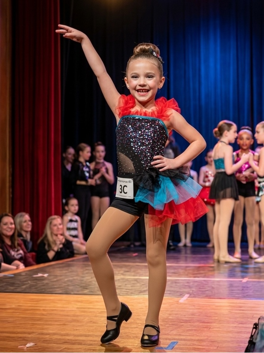 Kids Sequin Dance Costume - Black, Red & Blue